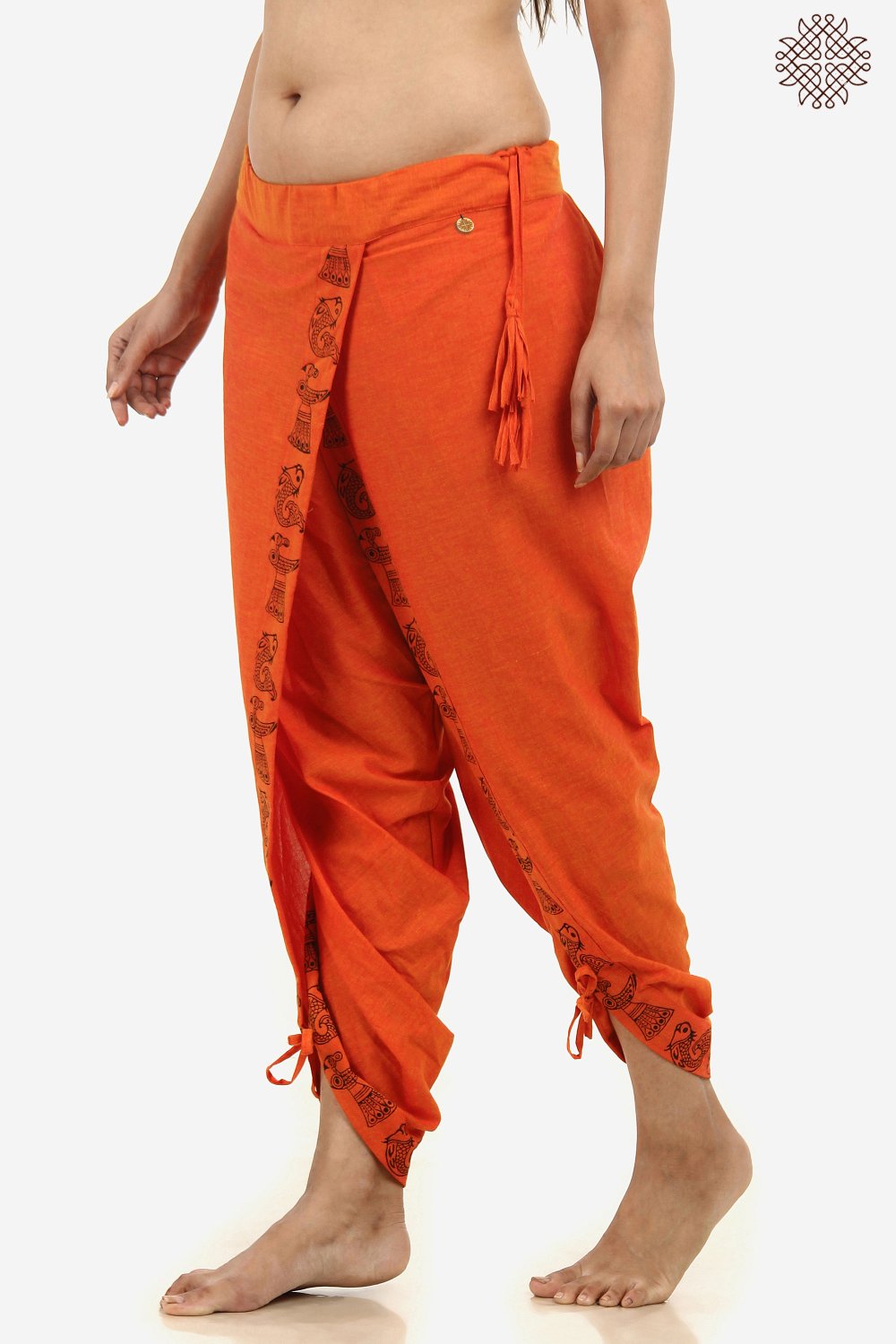 Kesari Yuvaki Dhoti Pants with Hand-Block Printed Border - Image 2