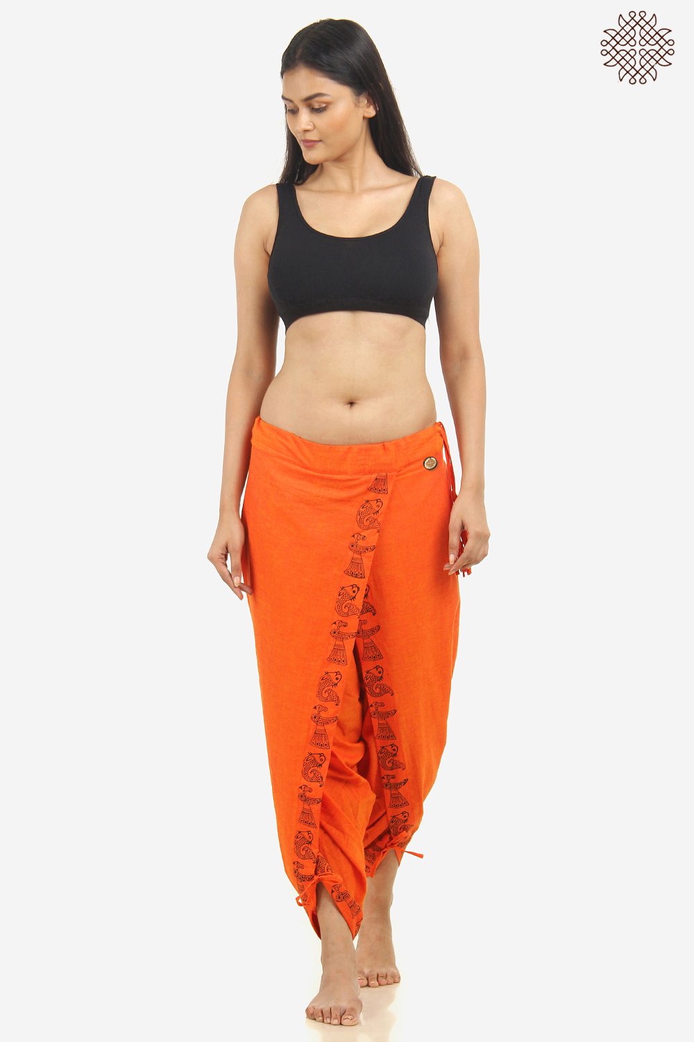 Kesari Yuvaki Dhoti Pants with Hand-Block Printed Border - Image 5