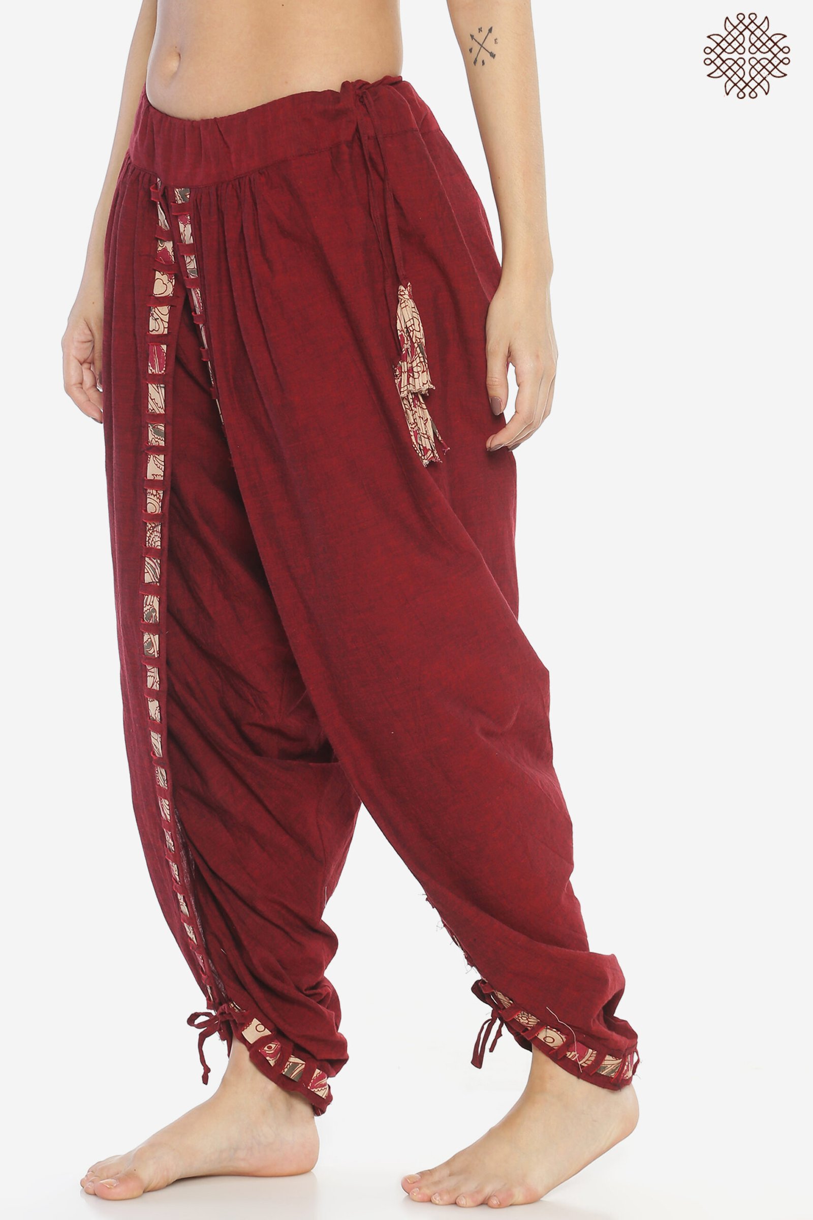 Kunkum Tulip Dhoti Pants with Basket-Weave Border - Image 2