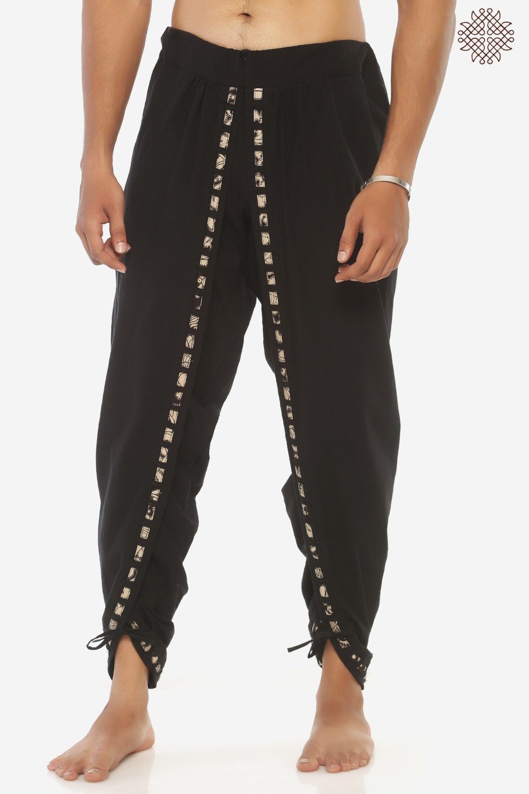 Syamah Yuvaka Dhoti Pants with Single Line Basket-Weave Border - Image 2