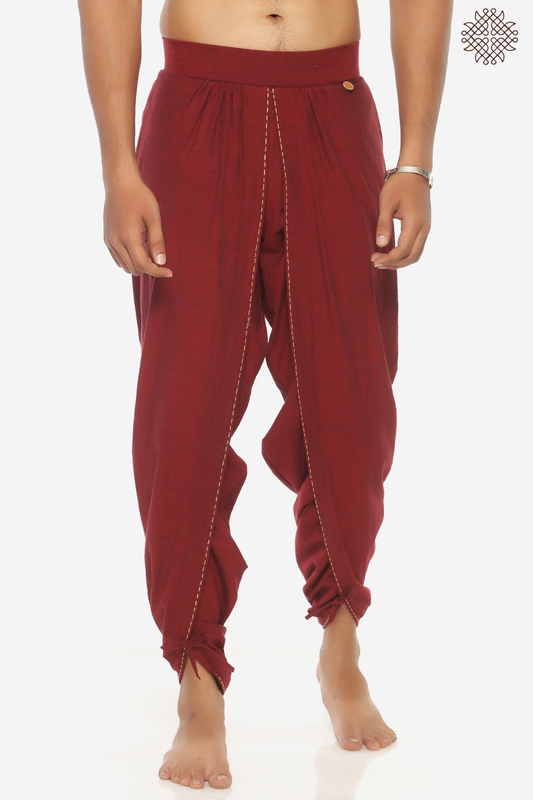 Kunkum Yuvaka Dhoti Pants With Hand-Stitched Border - Image 2