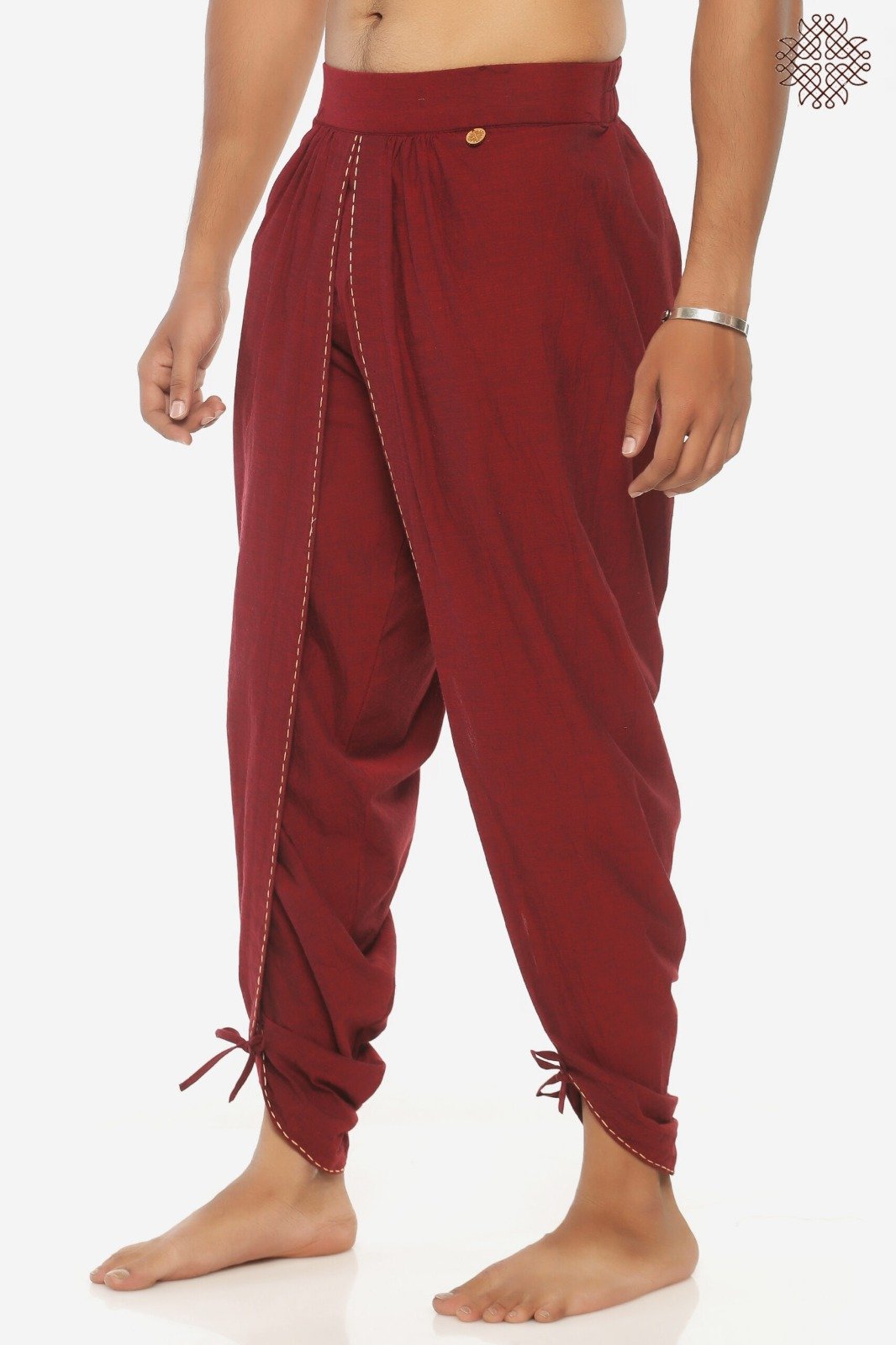 Kunkum Yuvaka Dhoti Pants With Hand-Stitched Border - Image 3