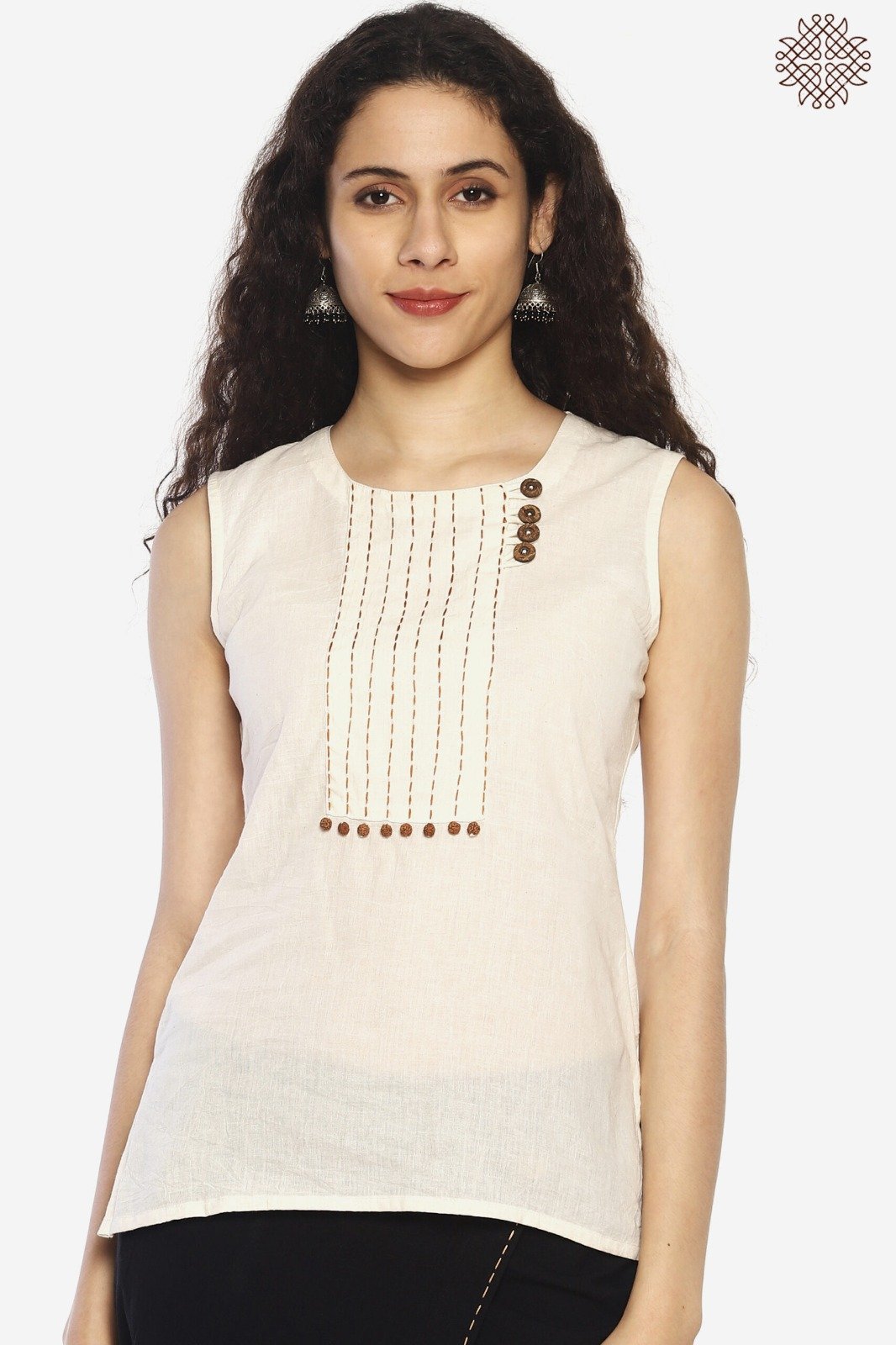 Navambara Kurti with Hand-Stitch Detail - Image 5