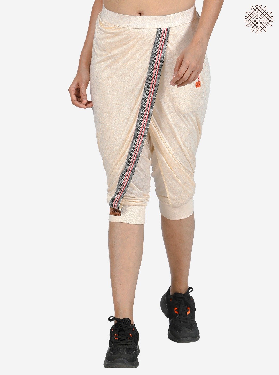 Calf-Length Cross-Cut Dhoti crafted in Viscose Jersey Melange with contrast borde