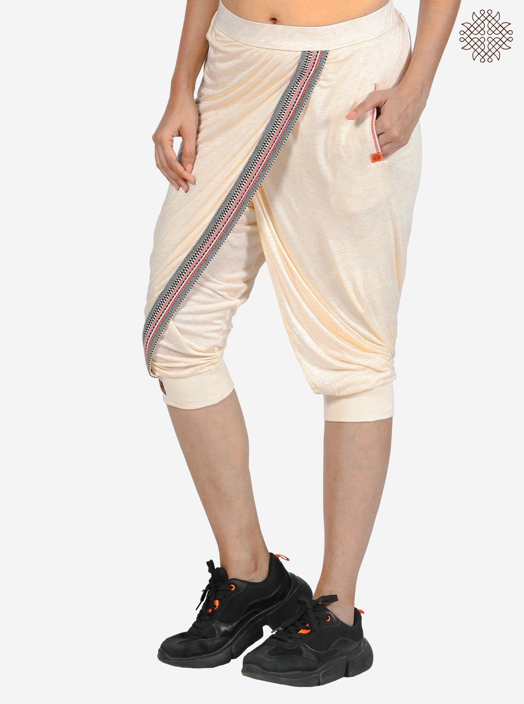 Calf-Length Cross-Cut Dhoti crafted in Viscose Jersey Melange with contrast borde - Image 2