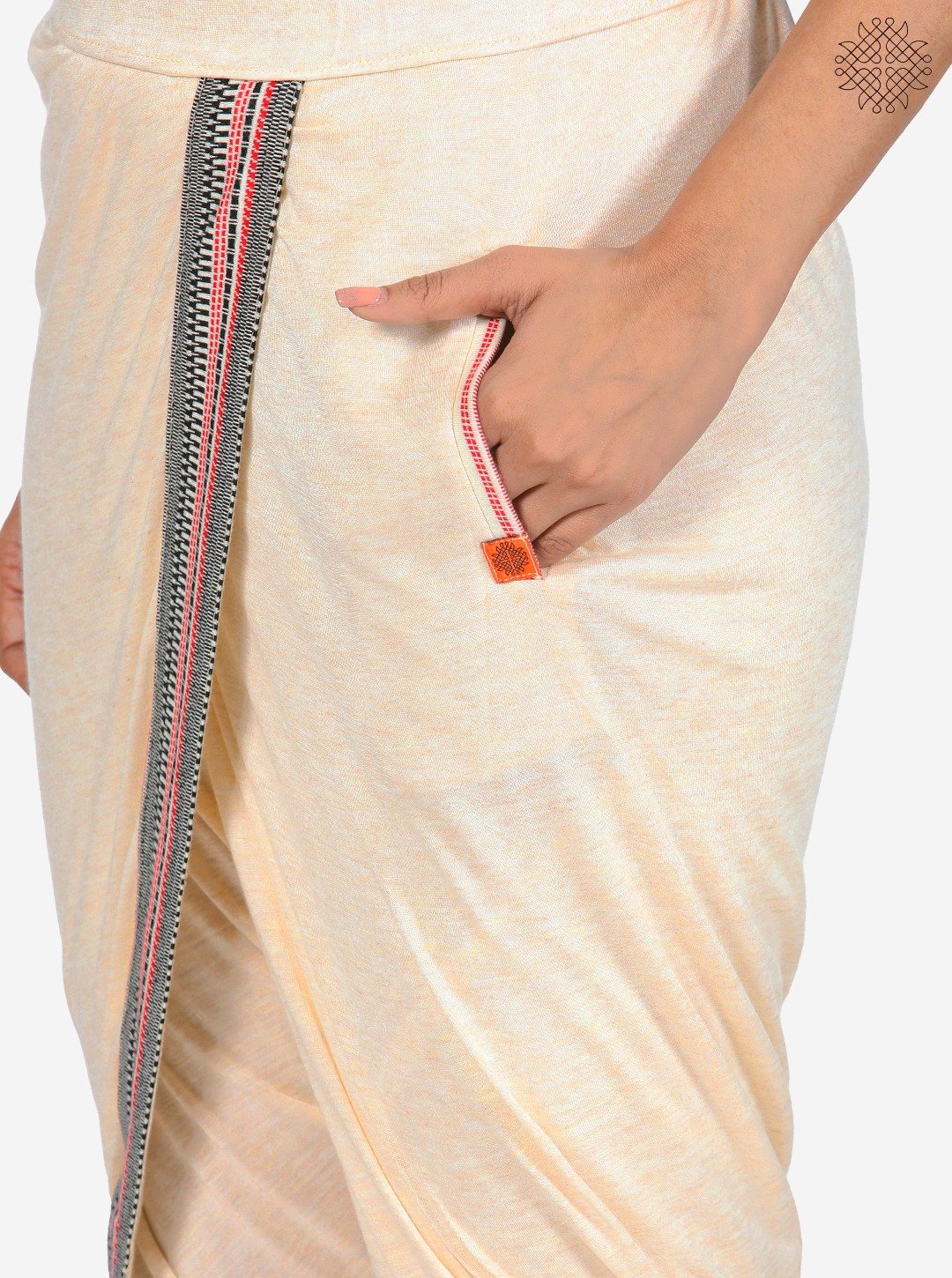 Calf-Length Cross-Cut Dhoti crafted in Viscose Jersey Melange with contrast borde - Image 4