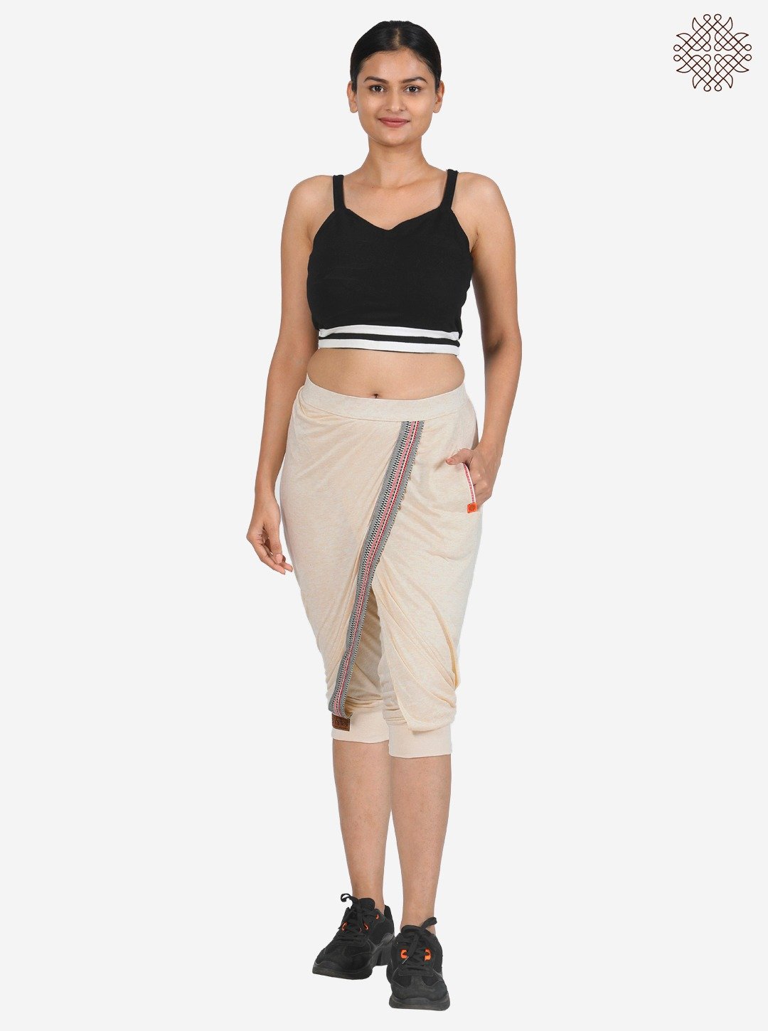 Calf-Length Cross-Cut Dhoti crafted in Viscose Jersey Melange with contrast borde - Image 5