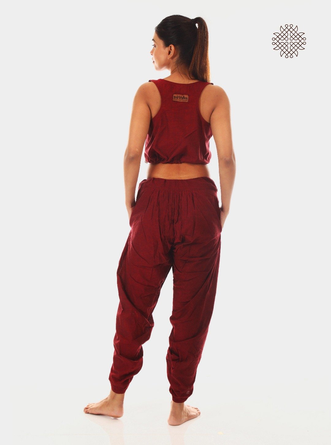kumkum (maroon) yuvaki, cross-cut dhoti pants with pockets crafted in 100% cotton - Image 2