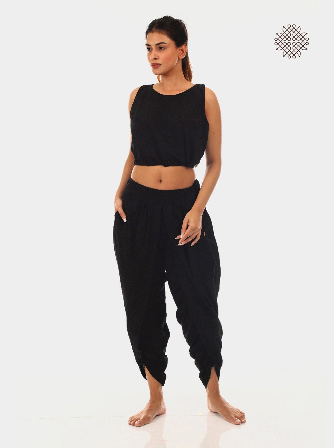syamah black) yuvaki, tulip dhoti pants with pockets crafted in 100% cotton - Image 3