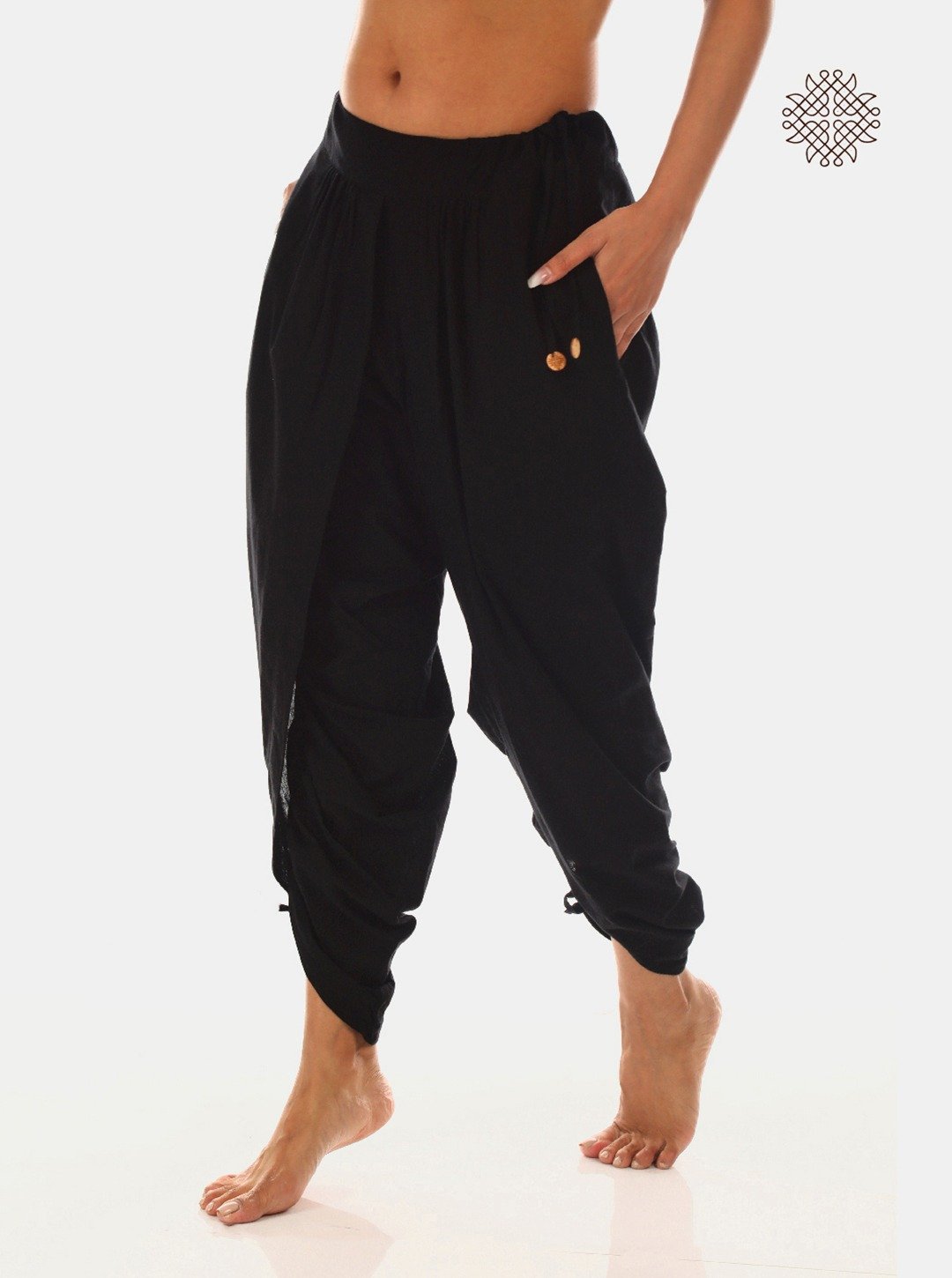 syamah black) yuvaki, tulip dhoti pants with pockets crafted in 100% cotton - Image 5