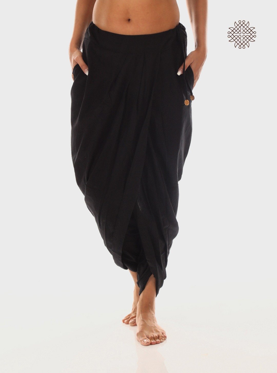 syamah (black) yuvaki, pleated dhoti pants with pockets with pockets crafted in 100% cotton