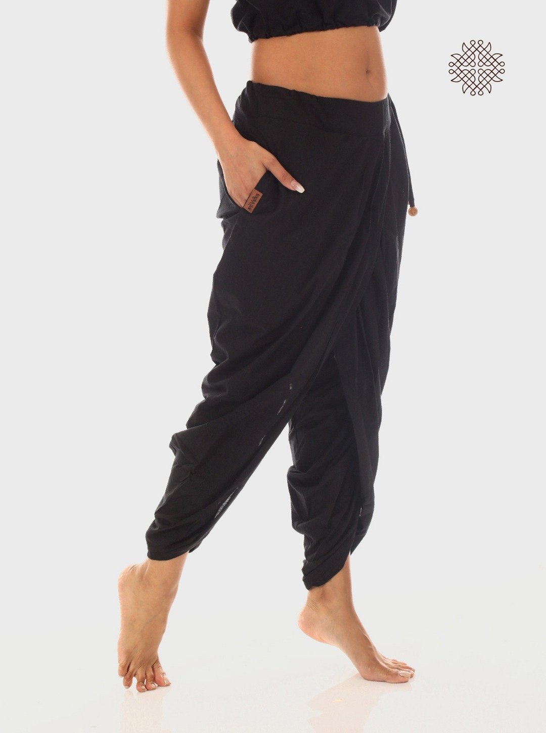 syamah (black) yuvaki, pleated dhoti pants with pockets with pockets crafted in 100% cotton - Image 3