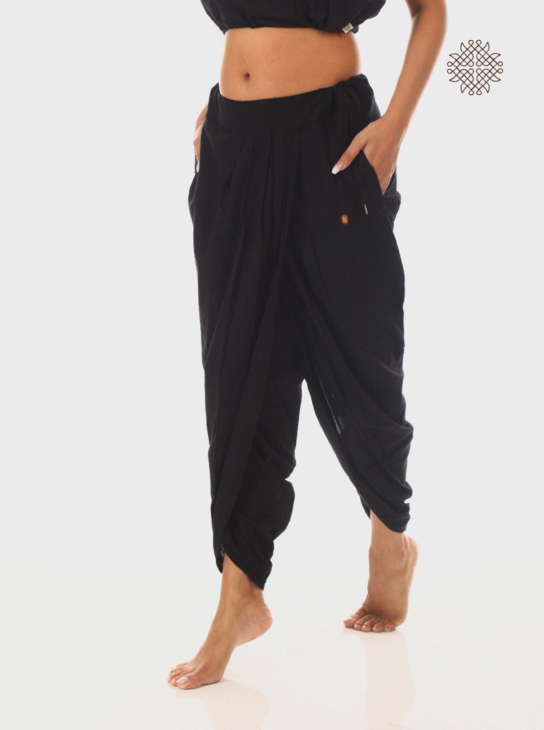 syamah (black) yuvaki, pleated dhoti pants with pockets with pockets crafted in 100% cotton - Image 4