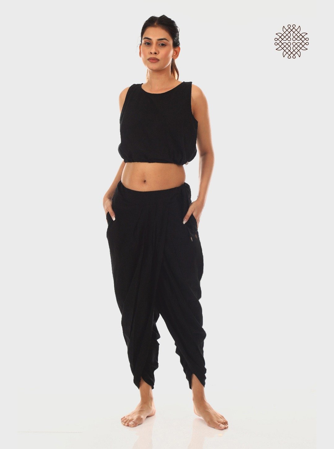 syamah (black) yuvaki, pleated dhoti pants with pockets with pockets crafted in 100% cotton - Image 5