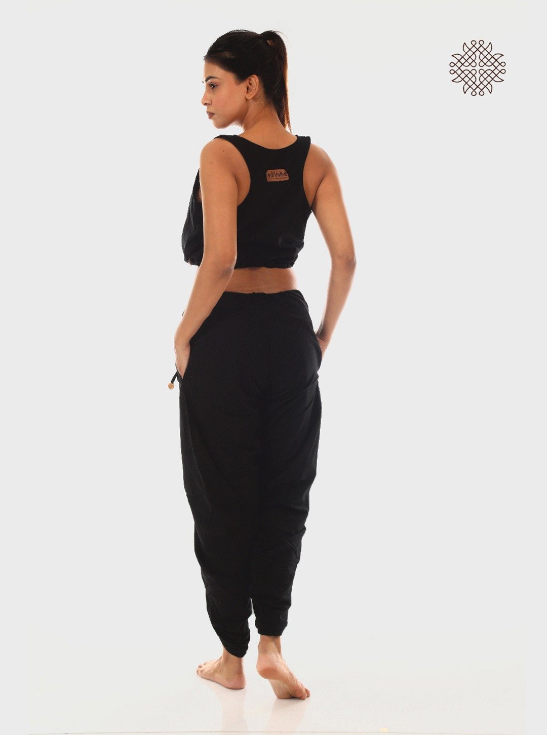 syamah (black) yuvaki, pleated dhoti pants with pockets with pockets crafted in 100% cotton - Image 2