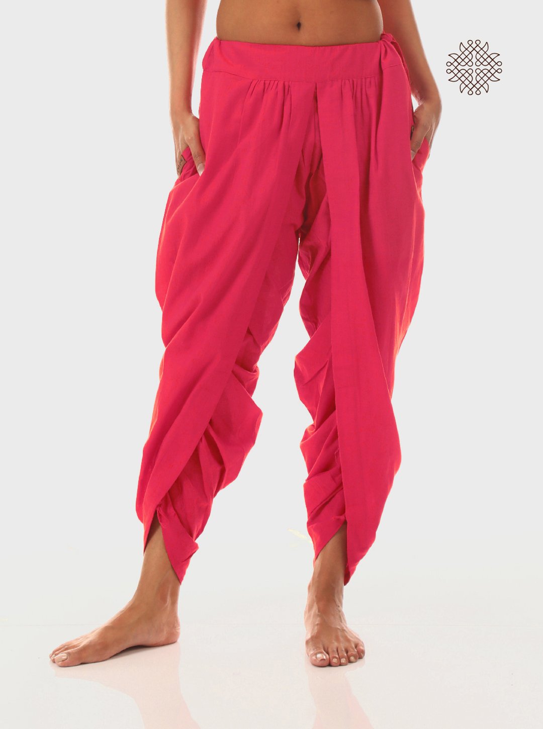 pAtala (coral pink) yuvaki, dhoti pants with pockets crafted in 100% cotton