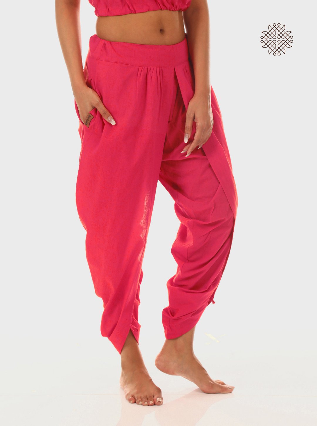 pAtala (coral pink) yuvaki, dhoti pants with pockets crafted in 100% cotton - Image 2