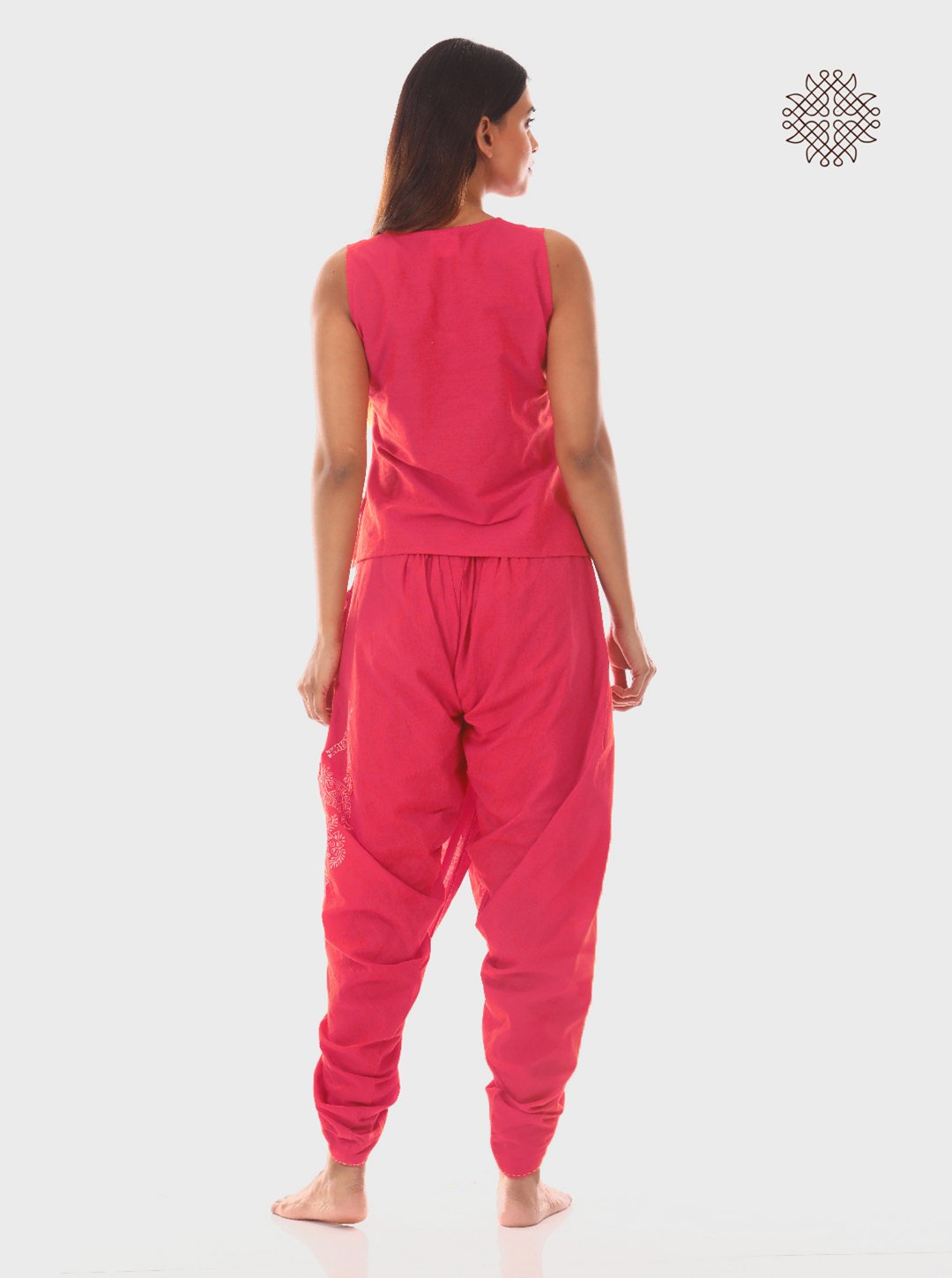 Pankaja - Pink Coral Hand Block Printed Dhoti & Crop Top Set made in 100% cotton - Image 4