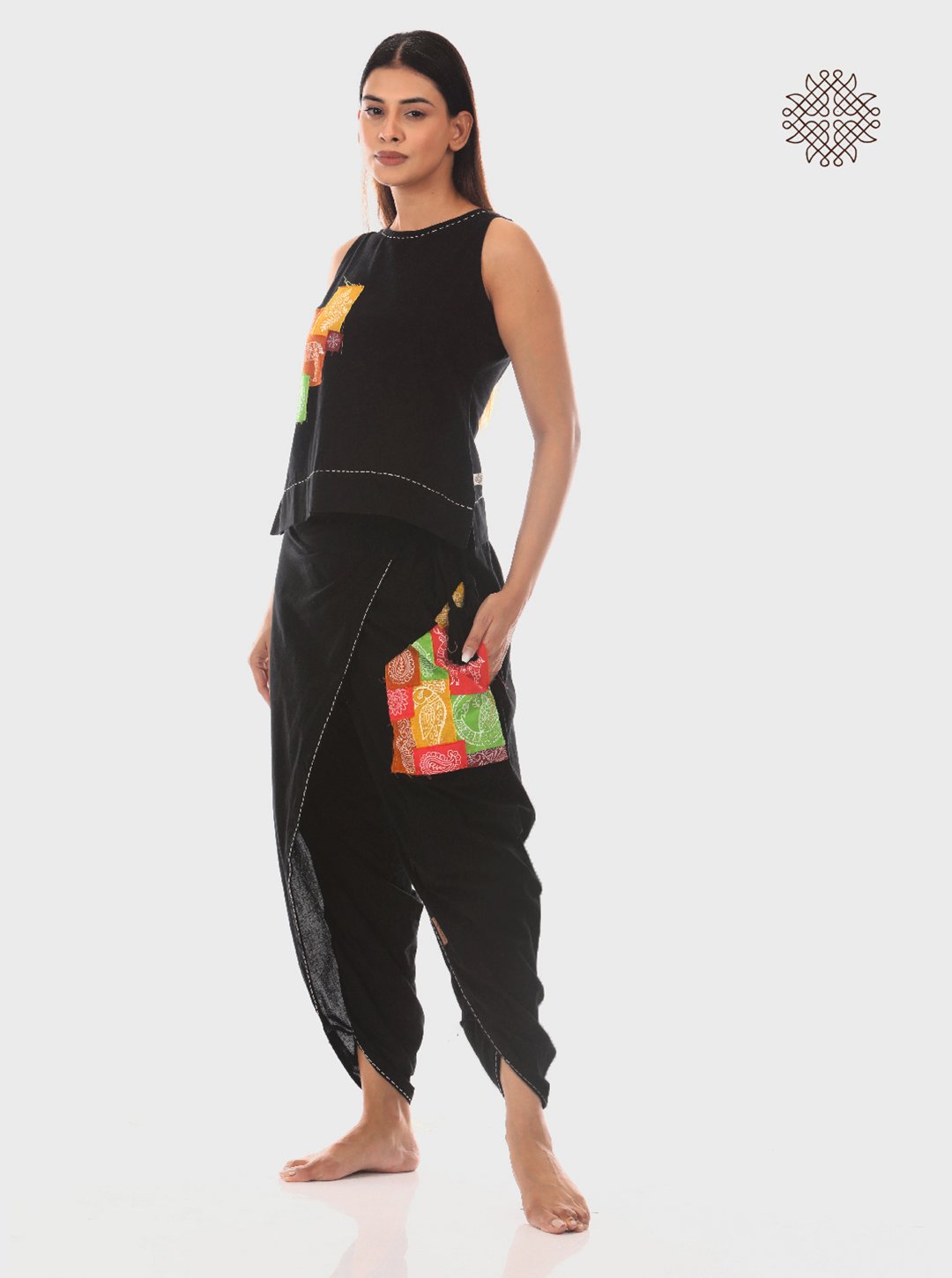 Satrangi - Hand Block Printed Black Dhoti & Crop Top Set made in 100% cotton - Image 3