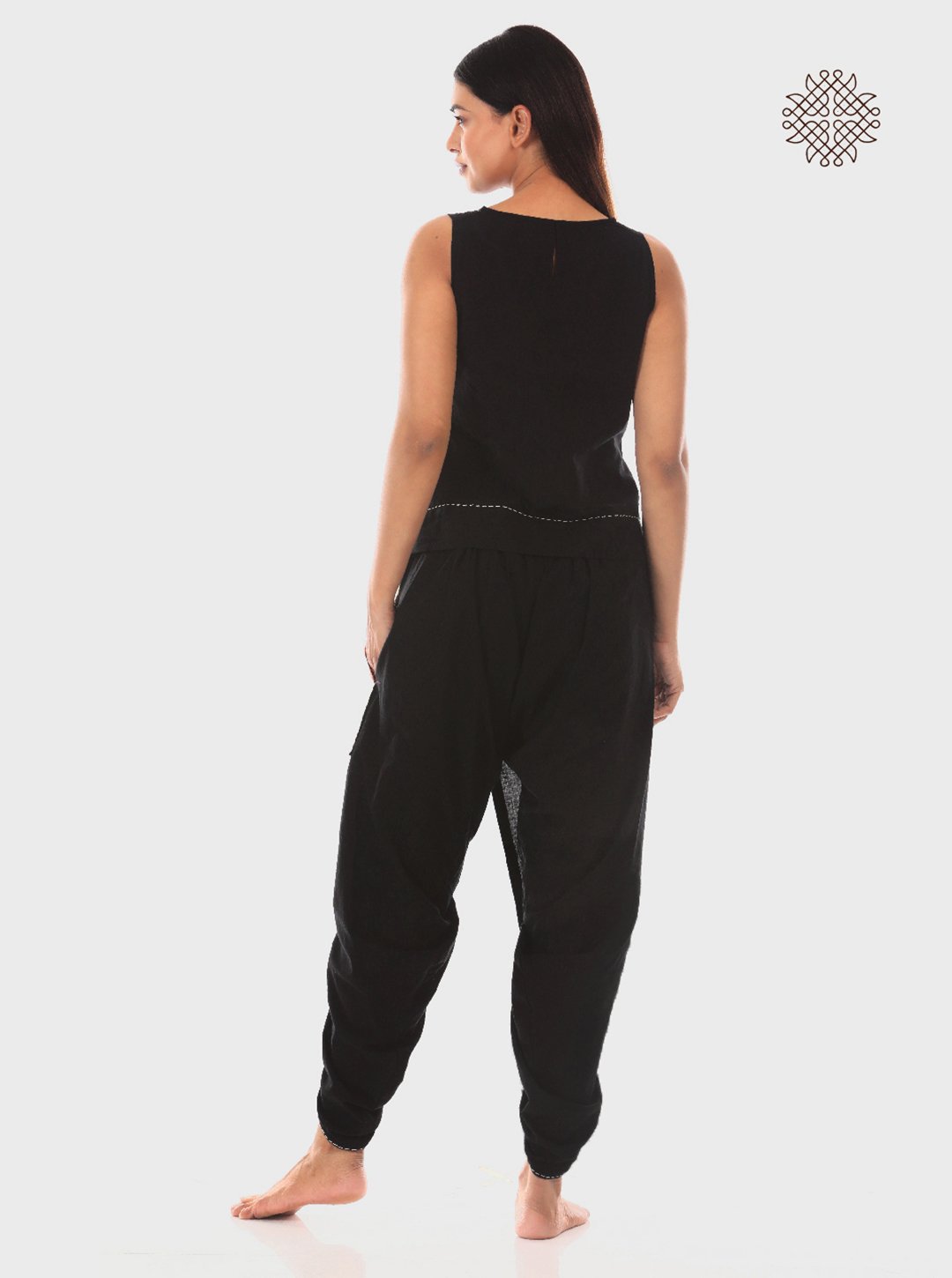 Satrangi - Hand Block Printed Black Dhoti & Crop Top Set made in 100% cotton - Image 4