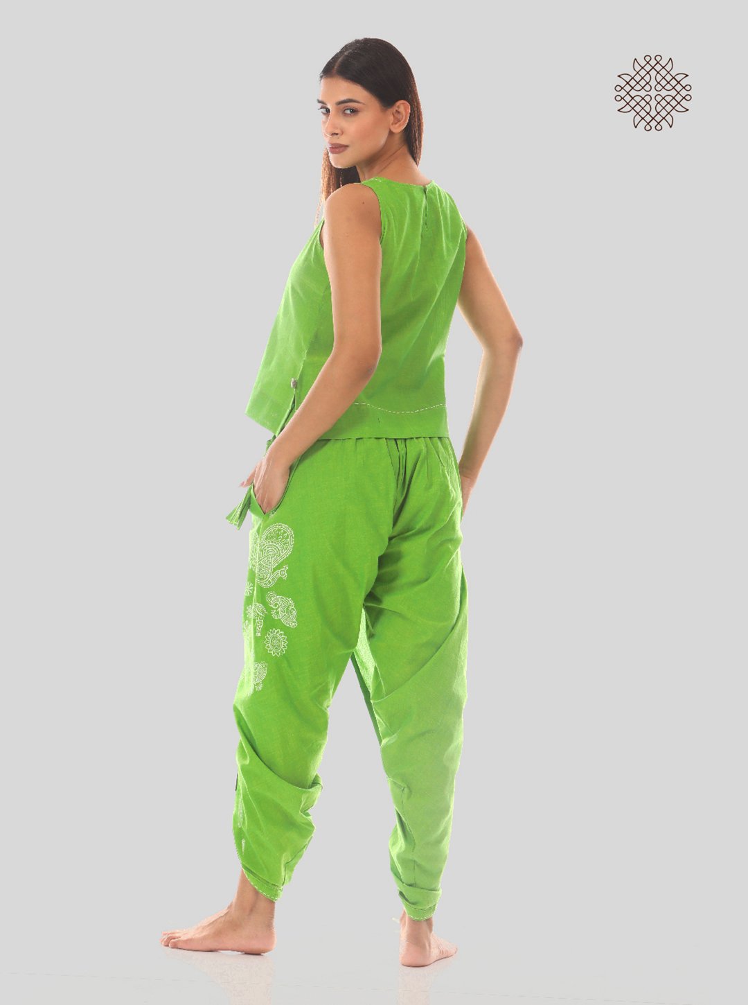 Tota - Hand Block Printed Lemon Green Dhoti & Crop Top Set mad ein 100% cotton - Image 4