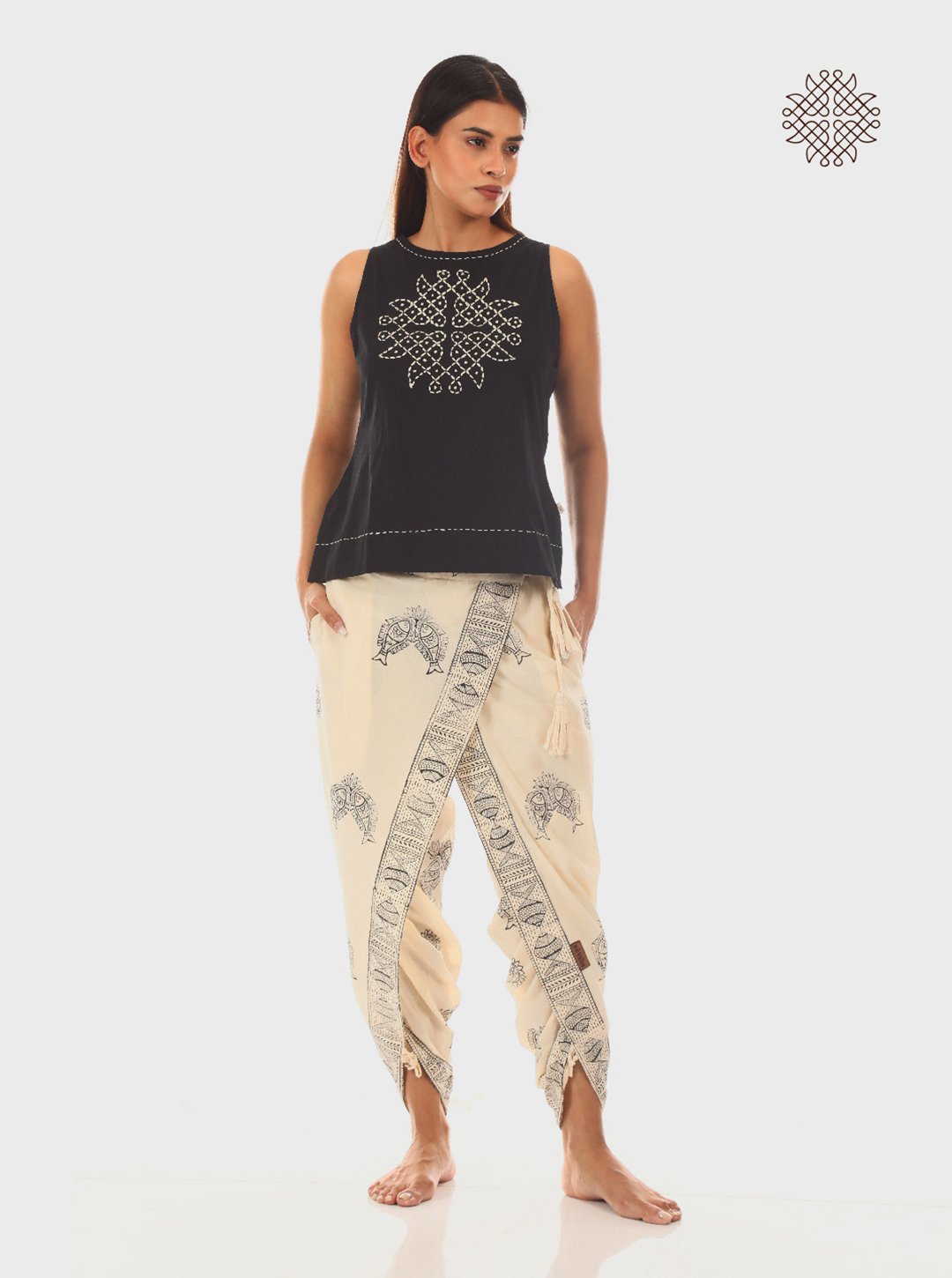 Meena Dhoti Pants - Hand Block Printed Off-White Cross Cut Dhoti Pants made in 100% cotton - Image 5