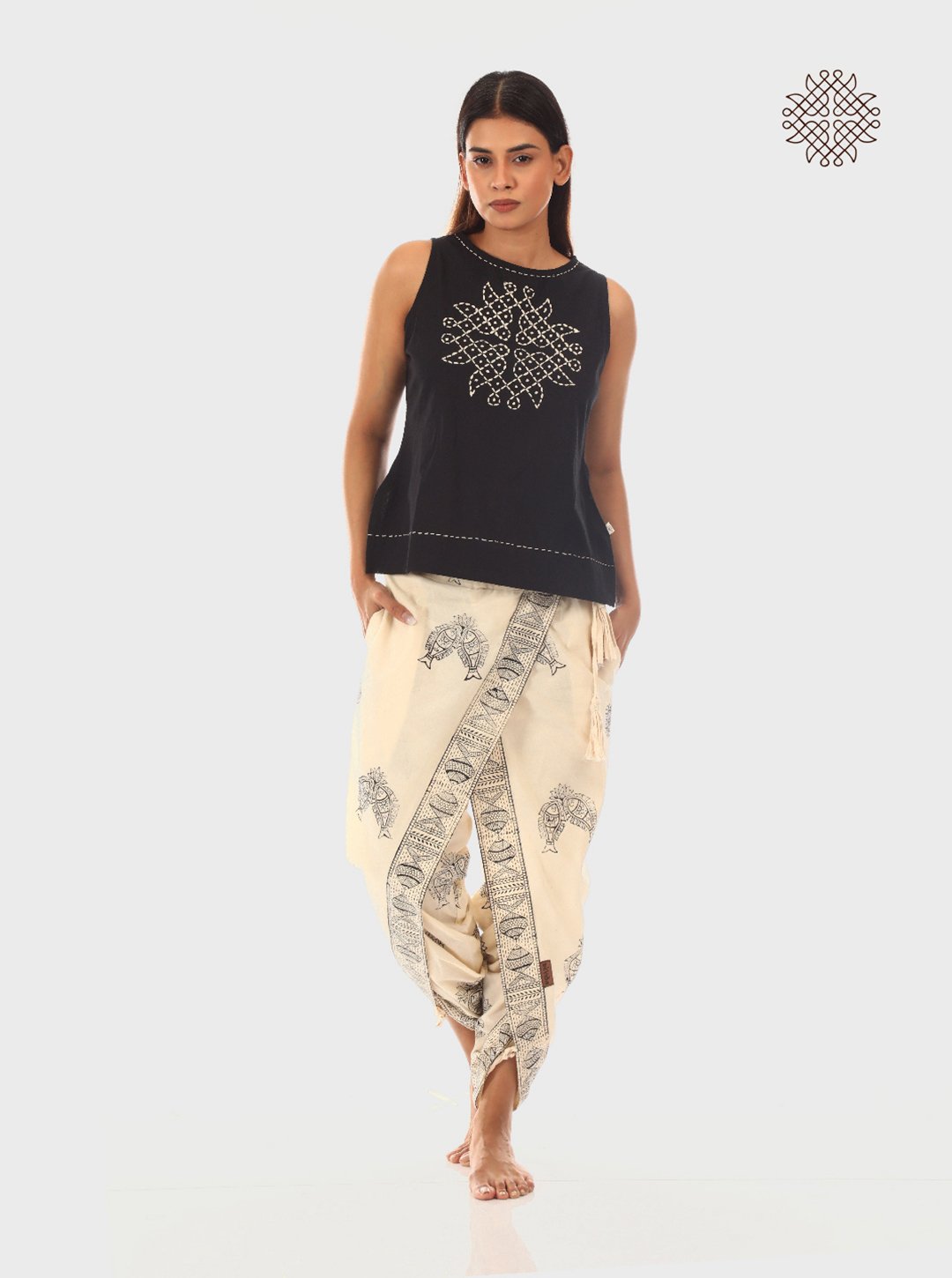 Rangavalli - Hand Embroidered Sleeveless Black Crop Top crafted in 100% cotton. - Image 6