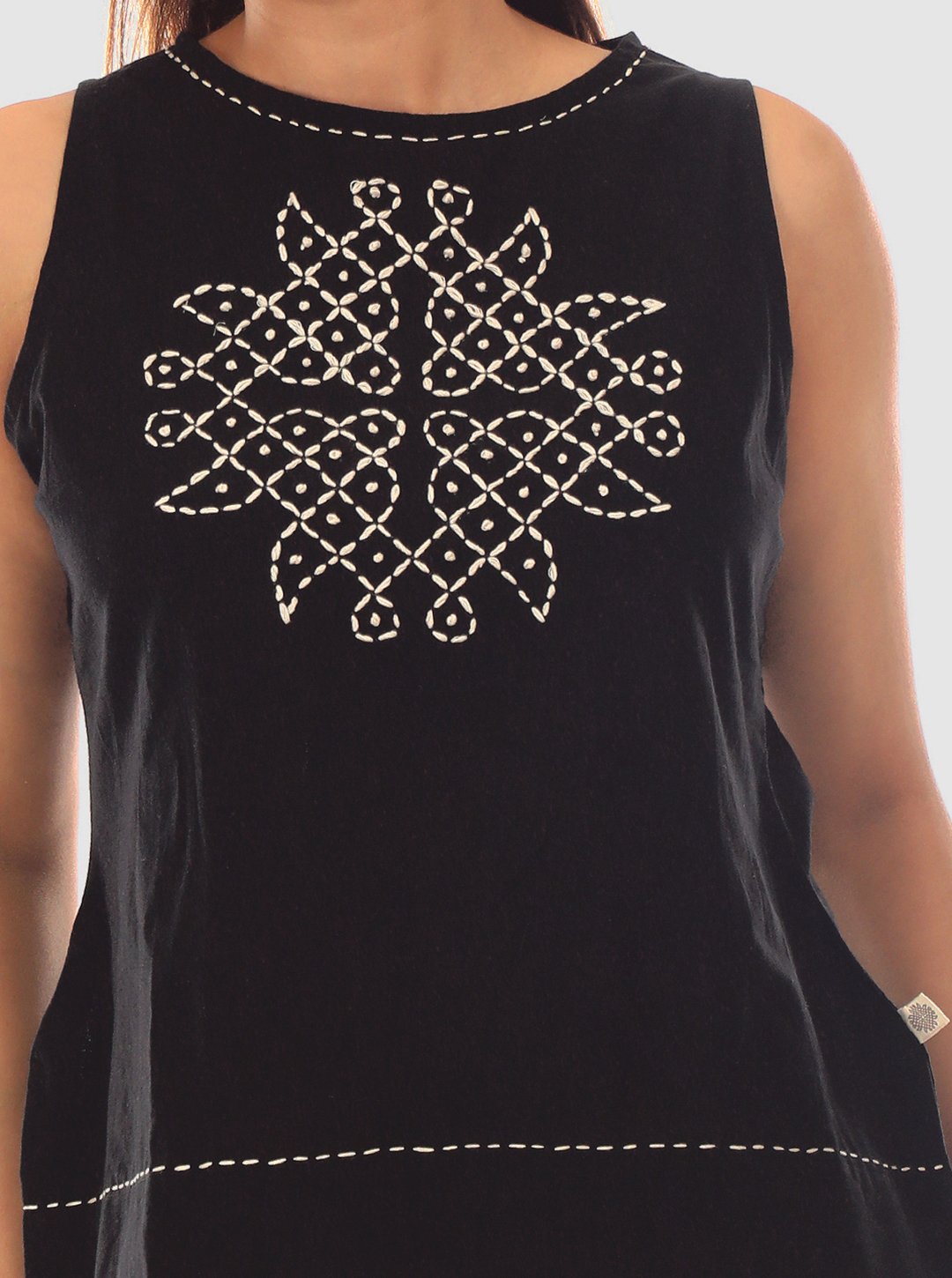 Meena - Hand Block Print Off-White Cross-Cut Dhoti & Hand Embroidered Black Crop Top Set crafted in 100% cotton - Image 5