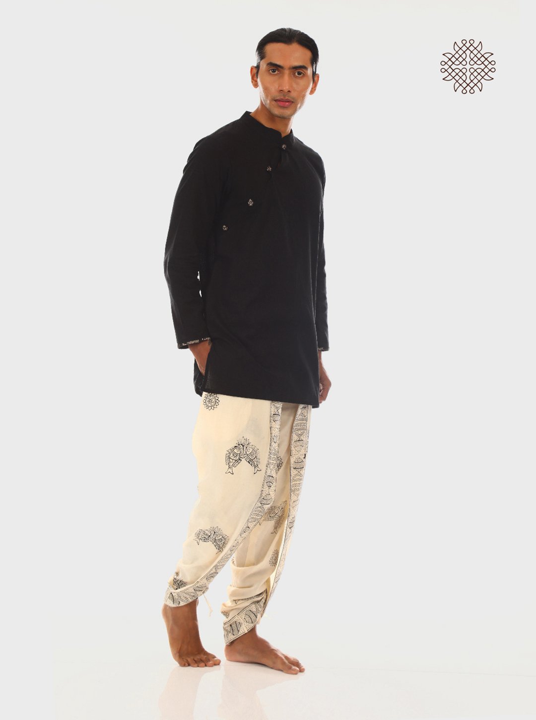 Matsya - Black Kurta and Off-White Tulip Dhoti Pant Coord Set made in 100% cotton - Image 3