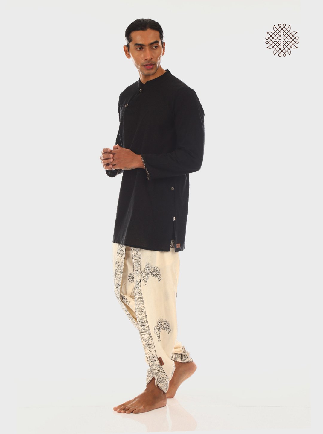 Matsya - Black Kurta and Off-White Tulip Dhoti Pant Coord Set made in 100% cotton - Image 5