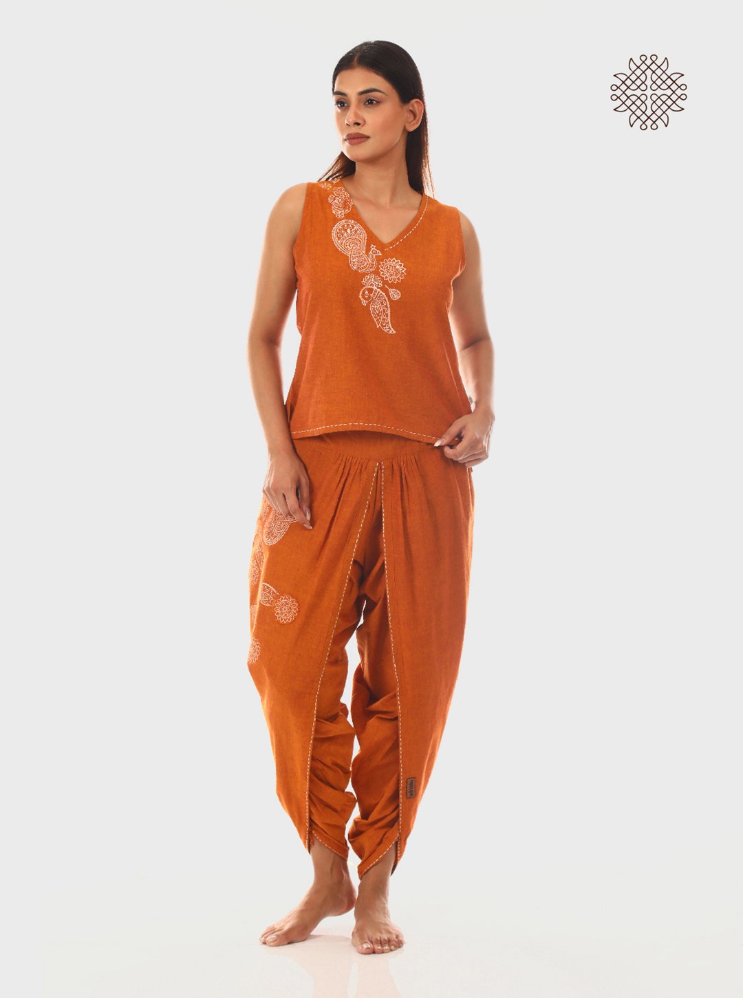 Mayura - Hand Block Printed Tulip Dhoti Pants & Crop Top Set made in 100% cotton.
