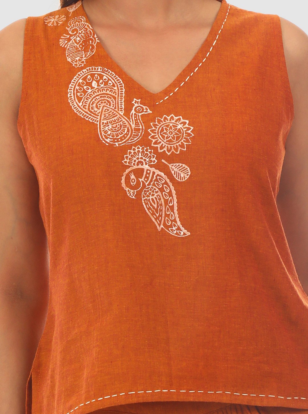 Mayura Kurta - Hand Block Printed Rusty Brown Crop Top crafted in 100% cotton - Image 4