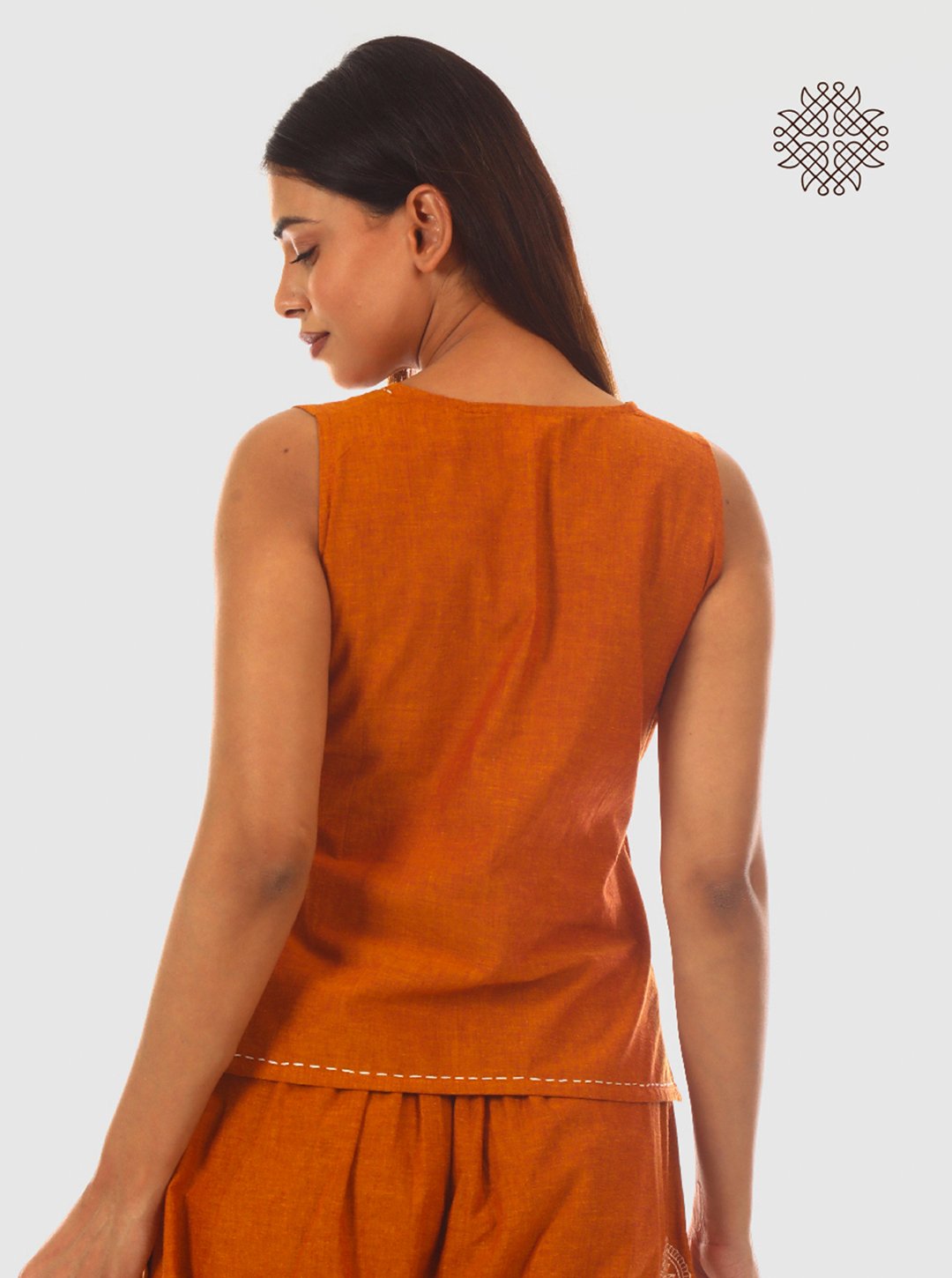 Mayura Kurta - Hand Block Printed Rusty Brown Crop Top crafted in 100% cotton - Image 5