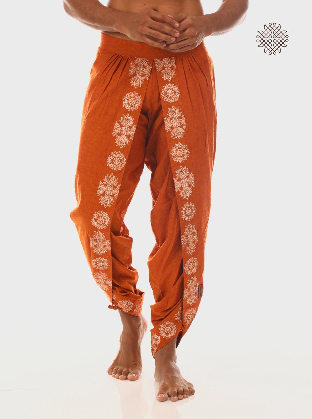 Prithvi - Rusty Brown Tulip Hand Block Printed Dhoti Pants made in 100% cotton