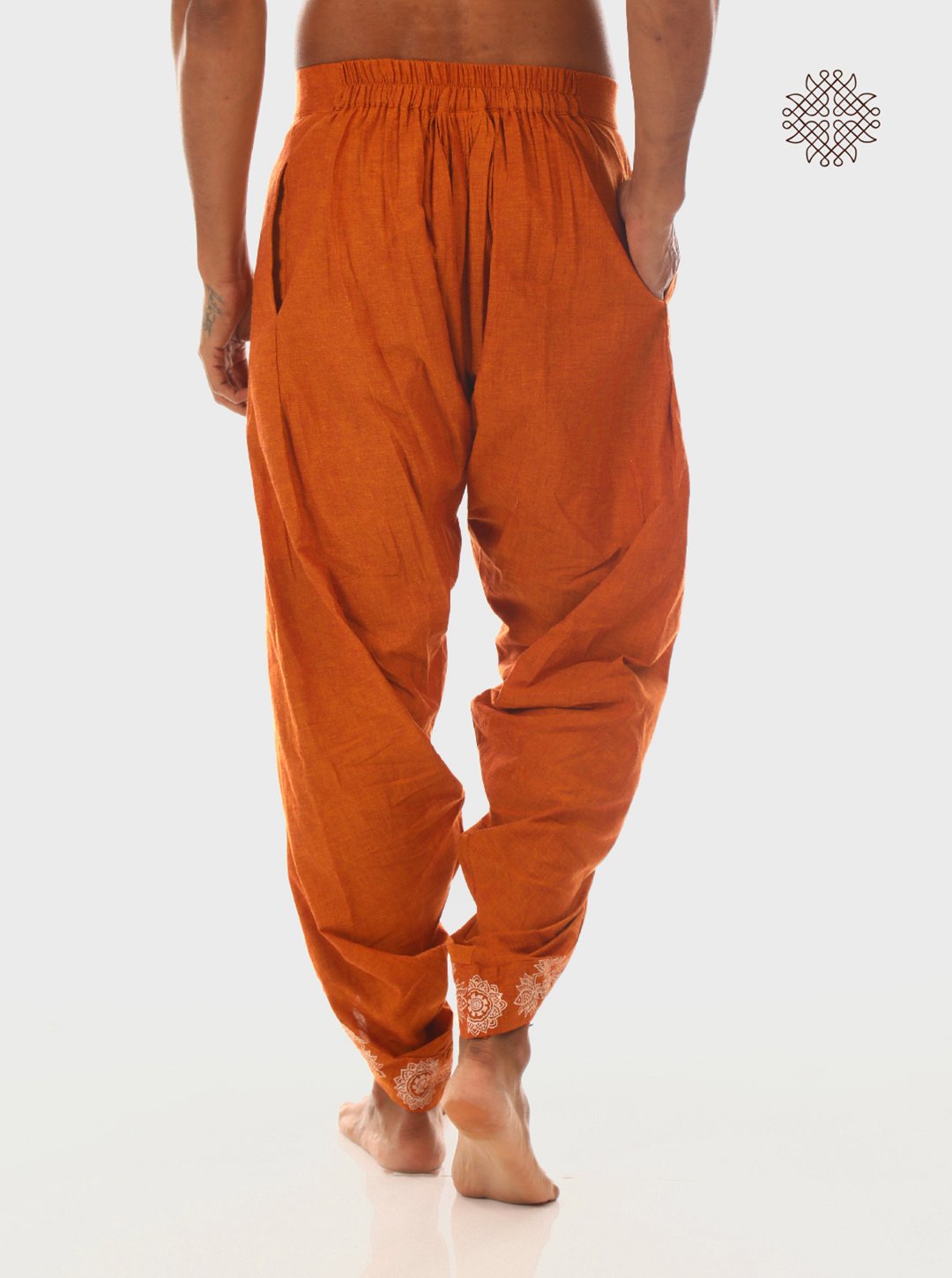 Prithvi - Rusty Brown Tulip Hand Block Printed Dhoti Pants made in 100% cotton - Image 2