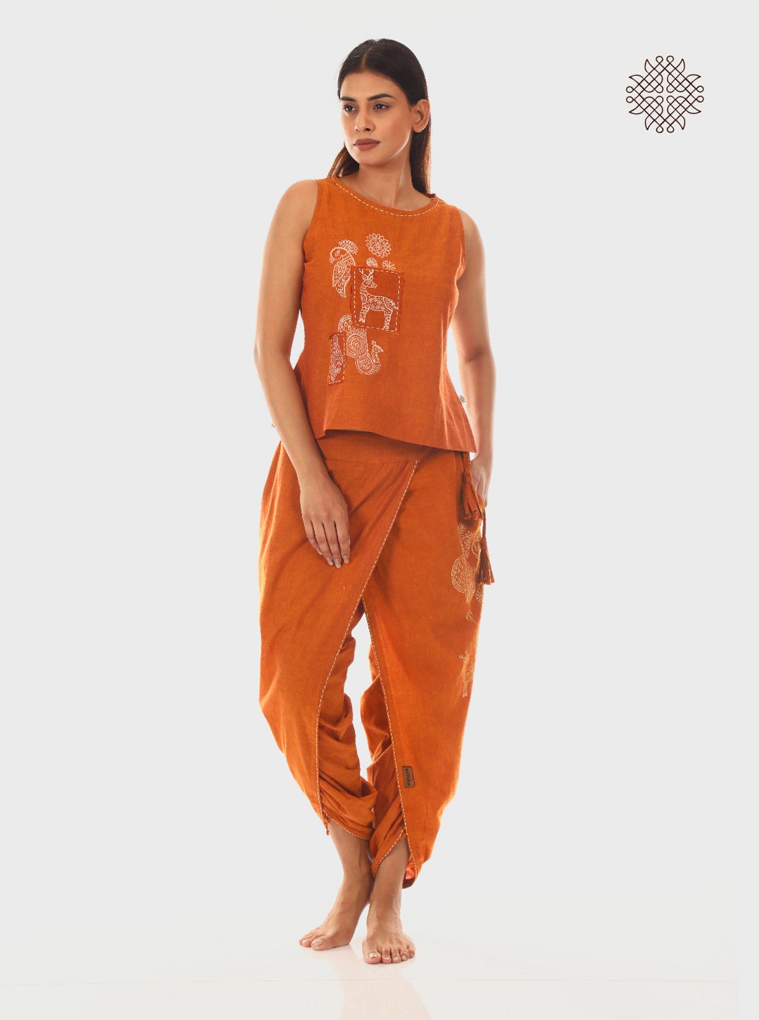 Chital Crop Top - Hand Block Printed Rusty Brown Crop Top crafted in 100% cotton - Image 6