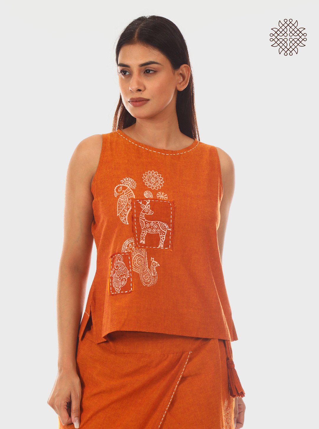 Chital Crop Top - Hand Block Printed Rusty Brown Crop Top crafted in 100% cotton
