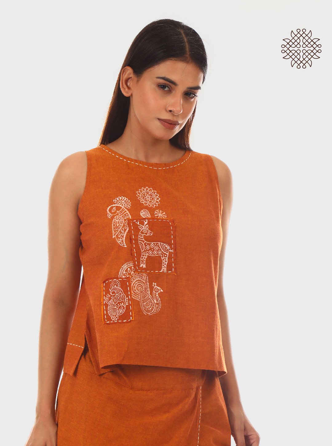 Chital Crop Top - Hand Block Printed Rusty Brown Crop Top crafted in 100% cotton - Image 2
