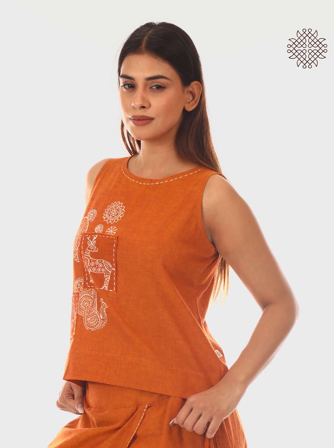 Chital Crop Top - Hand Block Printed Rusty Brown Crop Top crafted in 100% cotton - Image 3