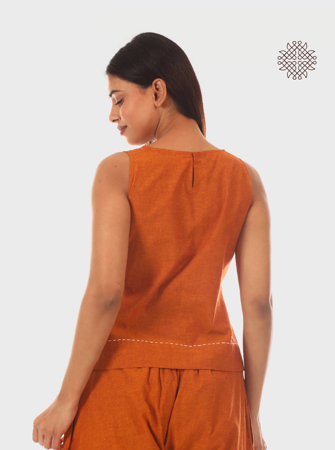 Chital Crop Top - Hand Block Printed Rusty Brown Crop Top crafted in 100% cotton - Image 5