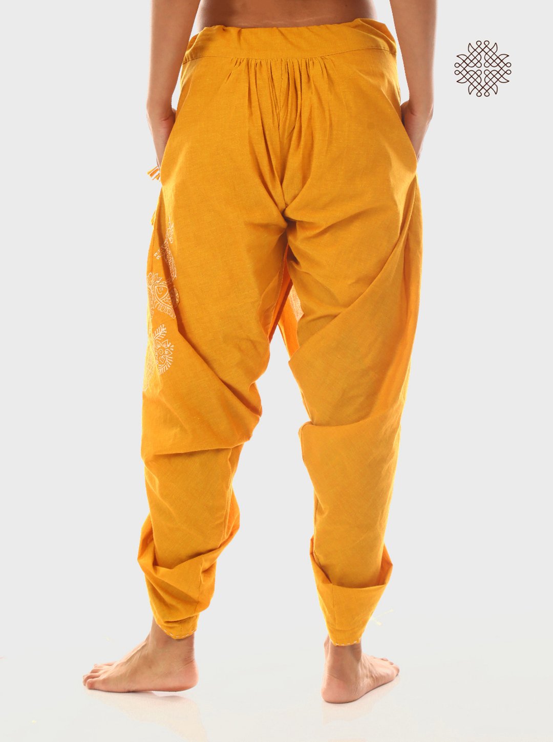 Manjal Dhoti Pants - Hand Block Printed Mustard Yellow Pleated Dhoti made in 100% cotton - Image 5