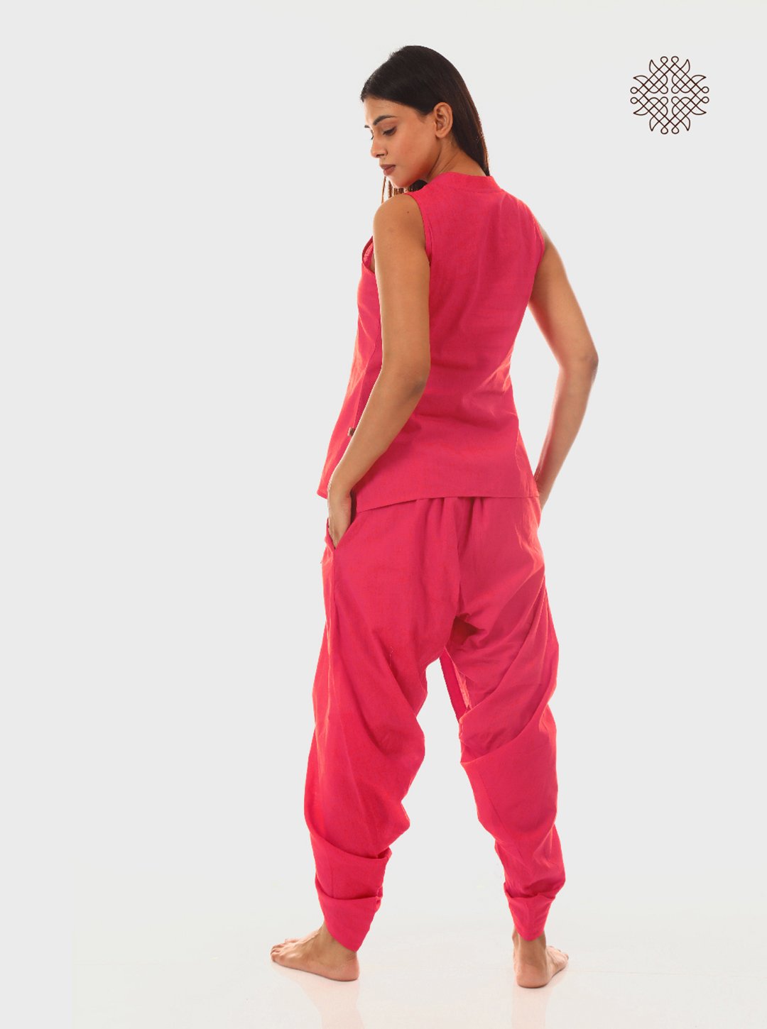 Padmini - Pink Coral Kurti & Tulip Dhoti Pants Coord Set crafted in 100% cotton - Image 4