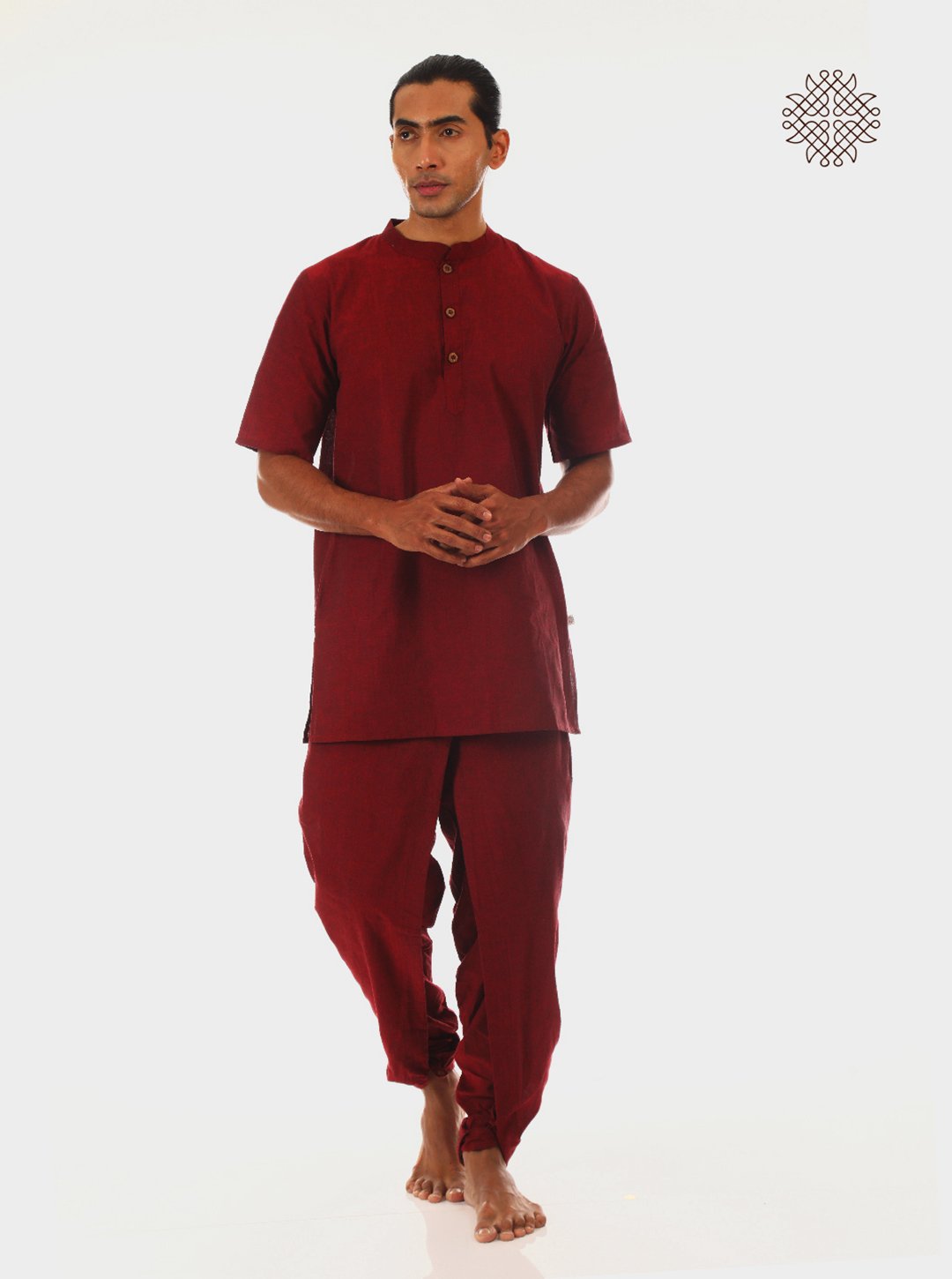 kumkum (maroon) yuvaka, cross-cut dhoti pants with pockets crafted in 100% cotton - Image 5