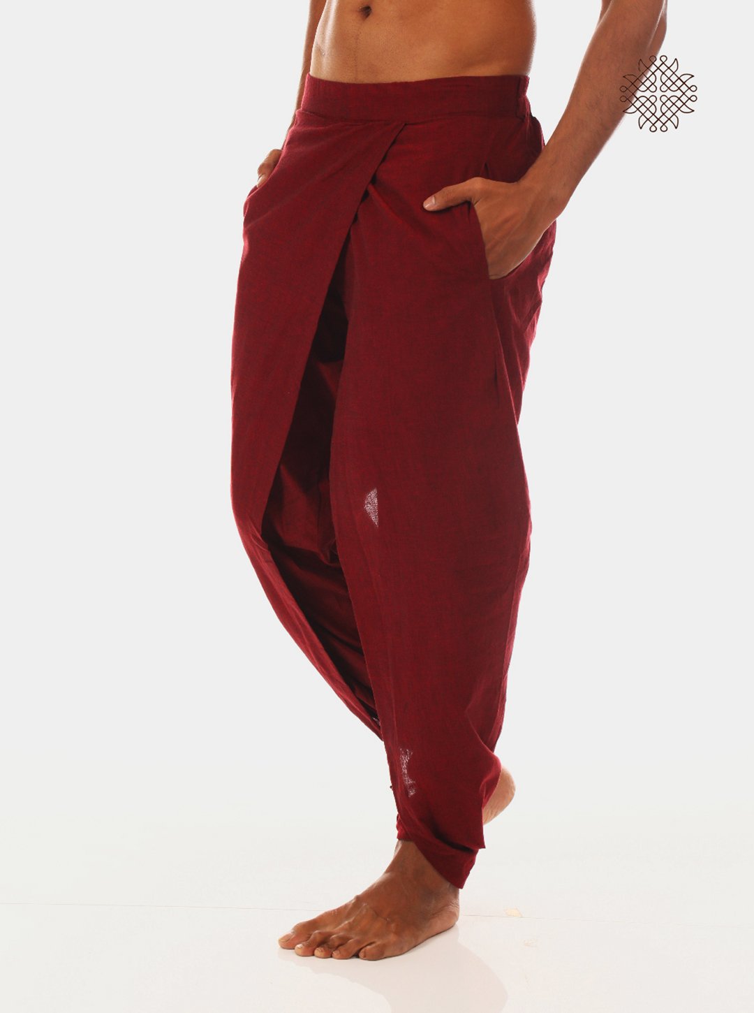 kumkum (maroon) yuvaka, cross-cut dhoti pants with pockets crafted in 100% cotton - Image 3
