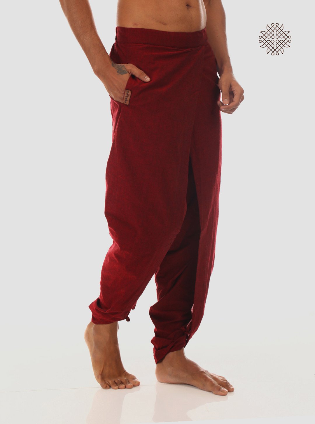 kumkum (maroon) yuvaka, cross-cut dhoti pants with pockets crafted in 100% cotton - Image 2