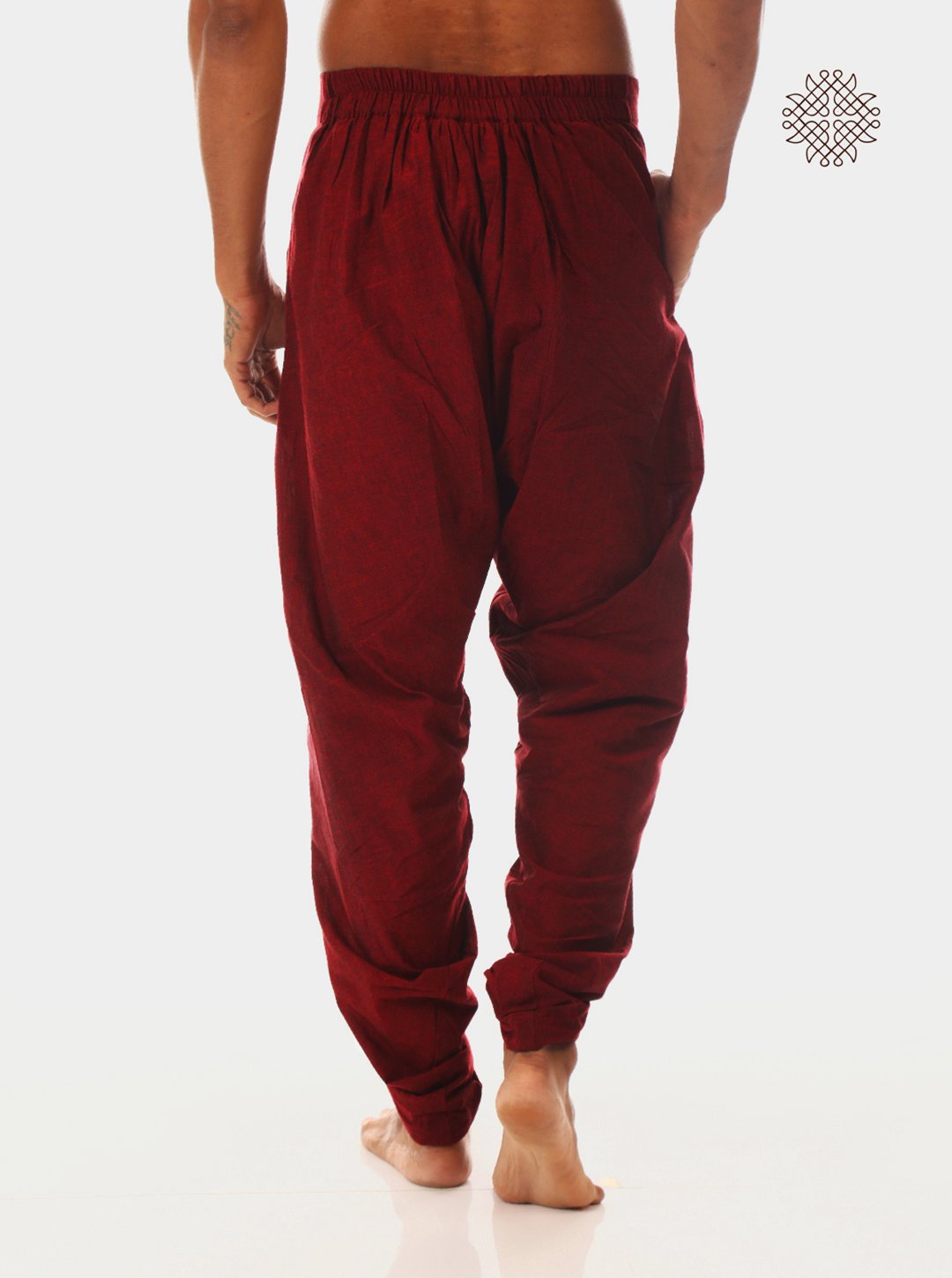 kumkum (maroon) yuvaka, cross-cut dhoti pants with pockets crafted in 100% cotton - Image 4