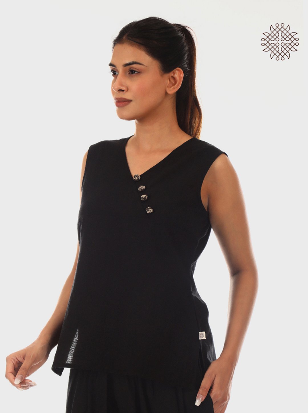 Kamini - Sleeveless Black Kurti & Tulip Dhoti Coord Set made in 100% cotton - Image 2
