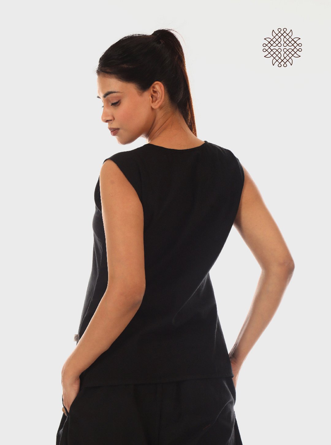 Kamini - Sleeveless Black Kurti & Tulip Dhoti Coord Set made in 100% cotton - Image 3