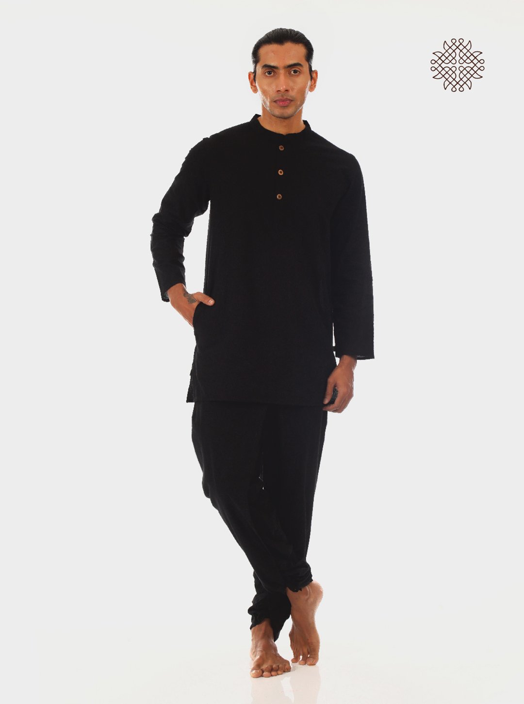 syamah (black) yuvaka, cross cut dhoti pants with pockets crafted in 100% cotton - Image 5
