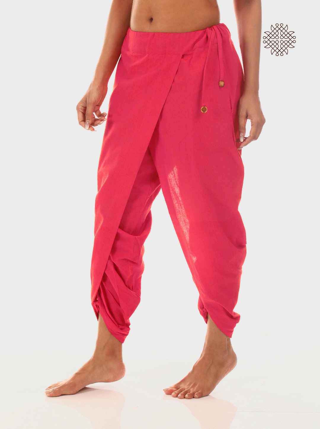 pAtala (coral pink) taruNi, cross-cut dhoti pants with pockets crafted in 100% cotton - Image 3